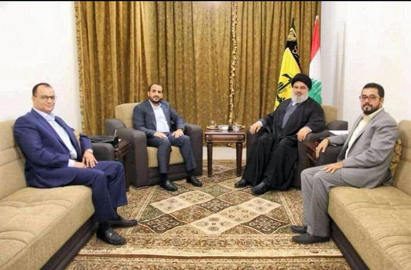 Hezbollah secretary general Hassan Nasrallah met with Houthi spokesman Mohamad Abdelsalam and council members Abdul Malik Al Ajri and Ibrahim Al Daylami. Hezbollah media relations HO