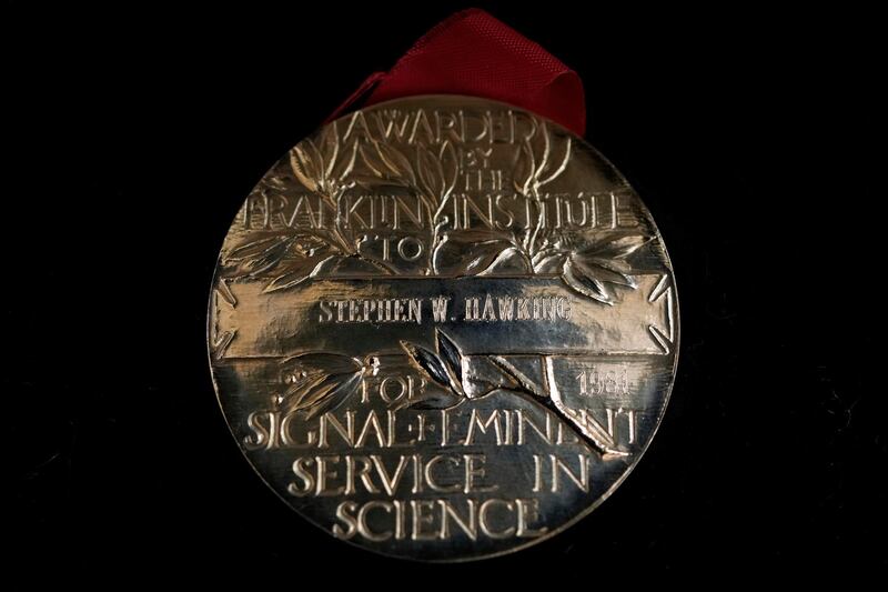 The Franklin Medal awarded to Stephen Hawking. AP