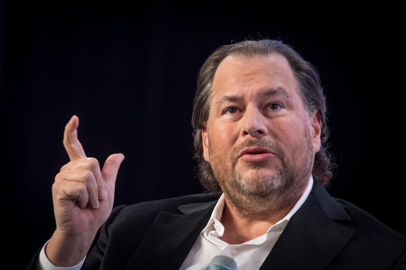 Marc Benioff, chairman and co-chief executive officer of Salesforce.com Inc., speaks during TechCrunch Disrupt 2019 in San Francisco, California, U.S., on Thursday, Oct. 3, 2019. TechCrunch Disrupt, the world's leading authority in debuting revolutionary startups, gathers the brightest entrepreneurs, investors, hackers, and tech fans for on-stage interviews. Photographer: David Paul Morris/Bloomberg