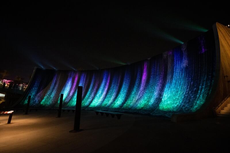 A view of the new water feature by night. Photo: WET