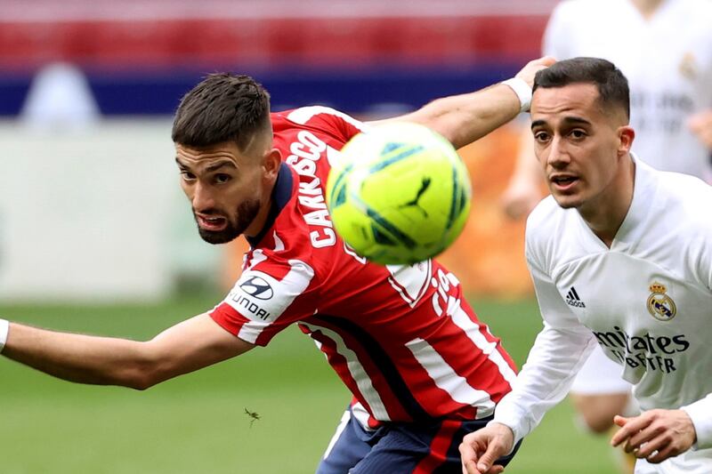Atletico Madrid's Yannick Ferreira-Carrasco in action against Real Madrid's Lucas Vazquez. EPA
