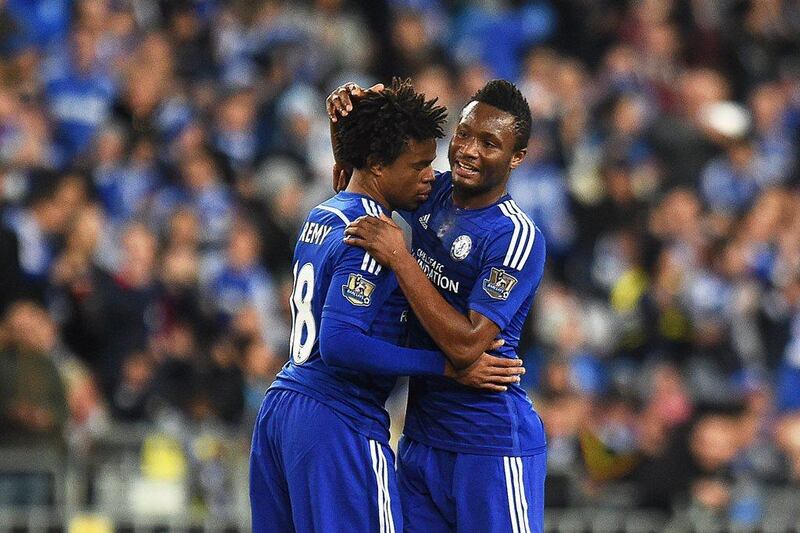 Chelsea's John Obi Mikel, right, embraces teammate Loic Remy after Remy's goal against Sydney FC in a friendly on Tuesday in Australia. Dan Himbrechts / EPA / June 2, 2015 