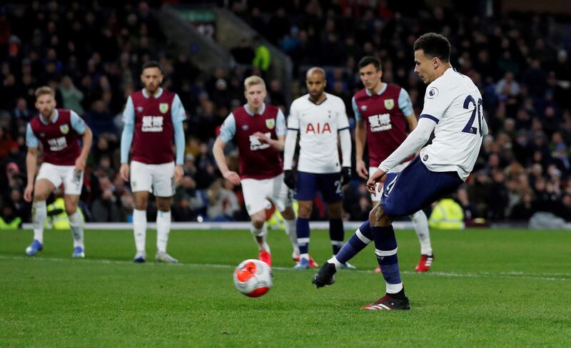 Tottenham's Dele Alli scores their goal from the penalty spot in the 1-1 draw at Burnley. Reuters