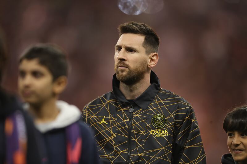 Lionel Messi lines up before kick off. Photo: General Entertainment Authority