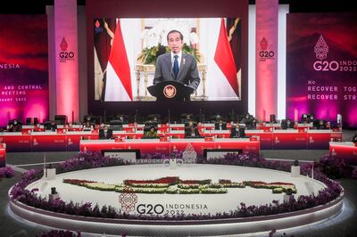 Indonesian President Joko Widodo delivers his speech during a G20 meeting in Jakarta in February. Reuters