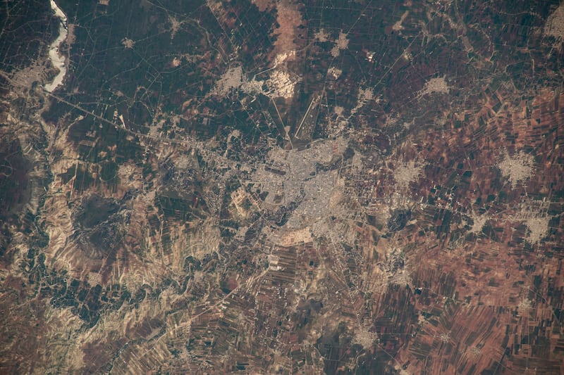 The semi-arid city of Hama, Syria, was pictured by UAE astronaut Sultan Al Neyadi from the International Space Station on April 3, 2023.