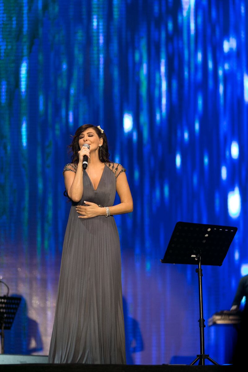DUBAI, UNITED ARAB EMIRATES, Jan 15, 2015. Elissa performing in Dubai Shopping Festival Nights at Dubai Media City Ampitheatre. Photo: Reem Mohammed / The National  *** Local Caption ***  RM_20150115_DSFNIGHTS_006.JPG
