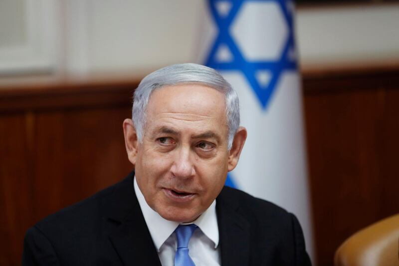 epa07619906 Israeli Prime Minister Benjamin Netanyahu attends the weekly cabinet meeting in Jerusalem, 02 June 2019.  EPA/RONEN ZVULUN / POOL