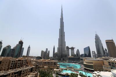 Dubai, United Arab Emirates - July 24, 2018: A view from one of the bedrooms. First look at the re-opened Address Downtown Dubai. Tuesday, July 24th, 2018 at The Address Downtown, Dubai. Chris Whiteoak / The National