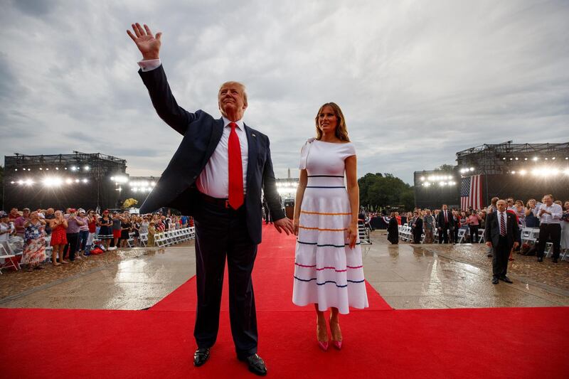 President Donald Trump and first lady Melania Trump leave an Independence Day celebration in front of the Lincoln Memorial, Thursday, July 4, 2019, in Washington. AP Photo/Carolyn Kaster