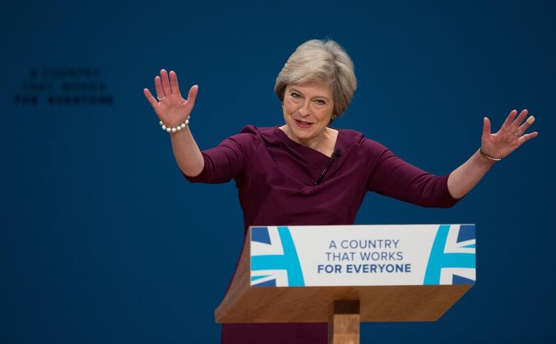 Prime Minister Theresa May makes her keynote speech as she closes the 2016 Conservative Conference at the ICC Birmingham on October 5, 2016 in Birmingham, England. Concluding her first conference as Prime Minister, Theresa May tried to reach out to the centre ground and to appeal to traditional Labour voters.  (Photo by Matt Cardy/Getty Images)