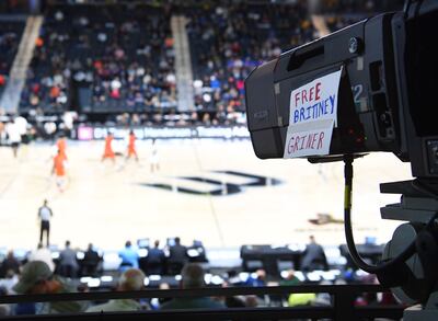 A sign reading 'Free Brittney Griner' is seen on a television camera during a game in Henderson, Nevada. AFP
