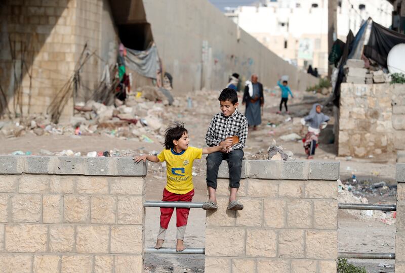 Two boys at play in Yemen's rebel-held capital of Sanaa. EPA