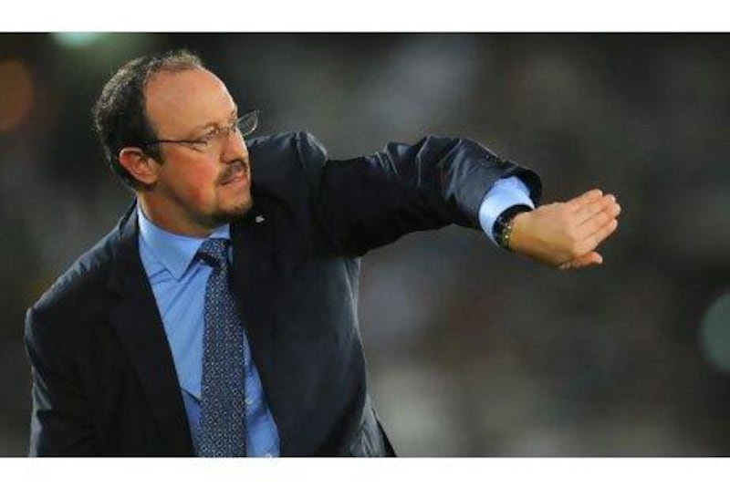 Rafael Benitez, the head coach of Inter Milan, gives out instructions from the touchline against Seongnam last night.
