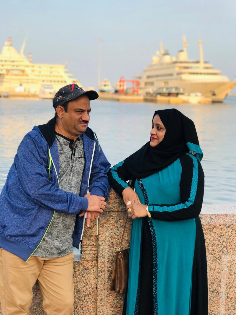 Firoz Khan and Reshma Pathan in a photograph taken in Oman. The couple were among 17 bus travellers killed when the bus crashed into an overhead height restriction barrier on June 6, 2019. Their son Zidan Firoz Pathan survived. Courtesy: Zidan Firoz Pathan
