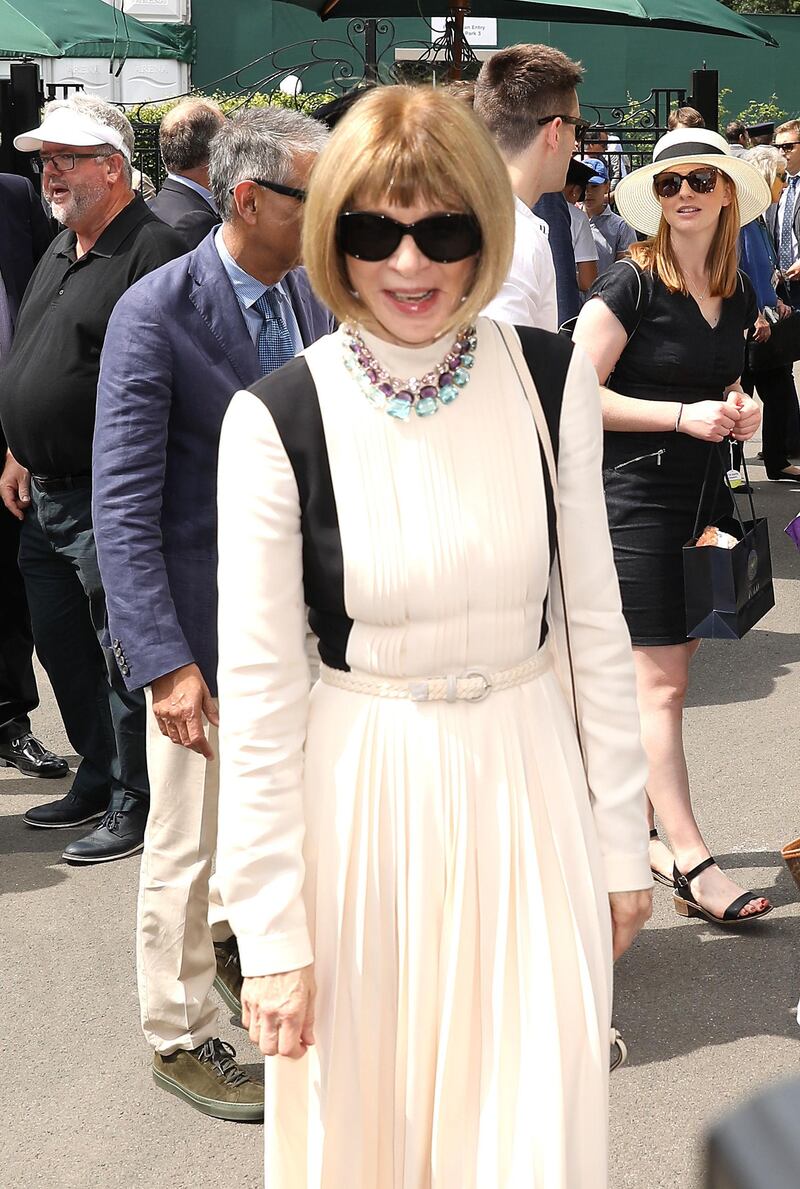 Anna Wintour on day seven of the Wimbledon Championships at the All England Lawn Tennis and Croquet Club. PA