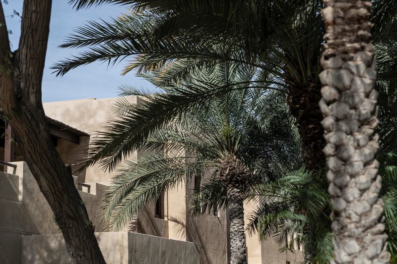 Bab Al Shams acts as an oasis in the desert, with landscaped gardens and palm-lined walkways



