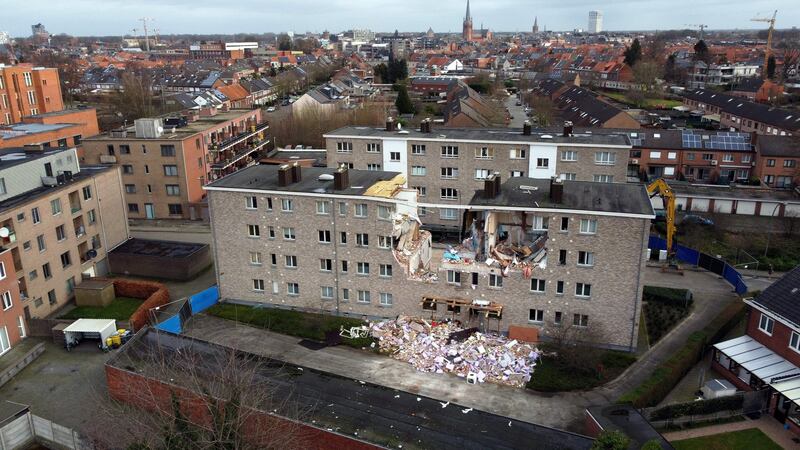 The scene of an explosion in an apartment building in Turnhout, Belgium. Two people survived, with the bodies of four other residents found beneath the debris. AFP