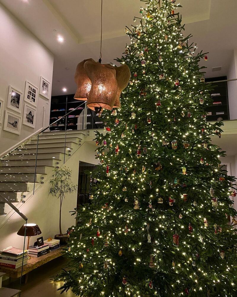 'Favourite time of year,' make-up mogul Kylie Jenner captioned this photo of her traditional huge tree, which sits in the vast lobby of her Los Angeles home. Almost reaching the ceiling, her mum, Kris Jenner, later commented, 'The tree is so yummy.' Instagram