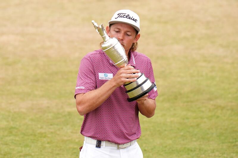 Australia's Cameron Smith celebrates with The Claret Jug after winning the 150th Open at the Old Course, St Andrews, on July 17, 2022. PA
