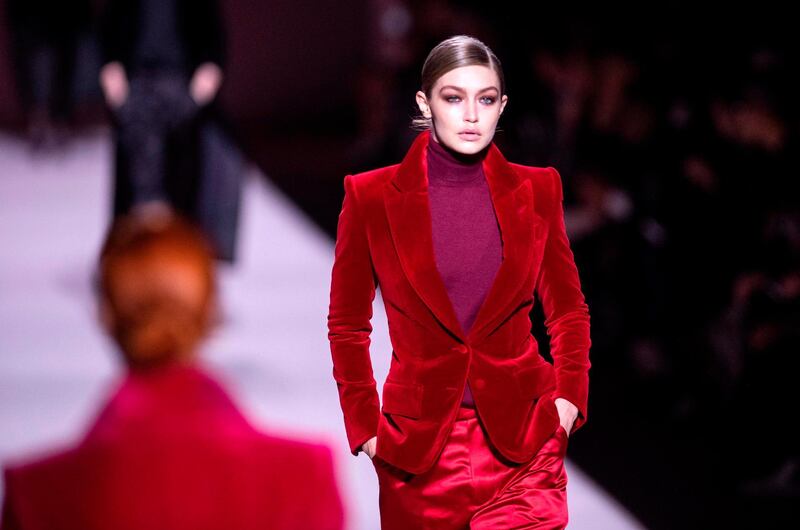 Gigi Hadid walks the runway during the Tom Ford autumn/winter 2019 fashion show at New York Fashion Week on February 6, 2019. AFP