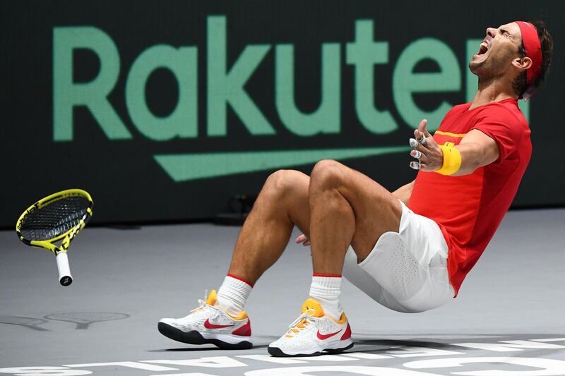 Rafael Nadal celebrates after defeating Denis Shapovalov to seal victory in the Davis Cup. AFP