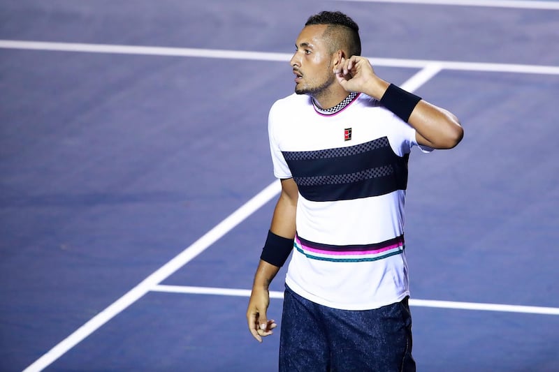 ACAPULCO, MEXICO - FEBRUARY 27: Nick Kyrgios of Australia celebrates after winning his match against Rafael Nadal of Spain as part of the day 3 of the Telcel Mexican Open 2019 at Mextenis Stadium on February 27, 2019 in Acapulco, Mexico. (Photo by Hector Vivas/Getty Images)