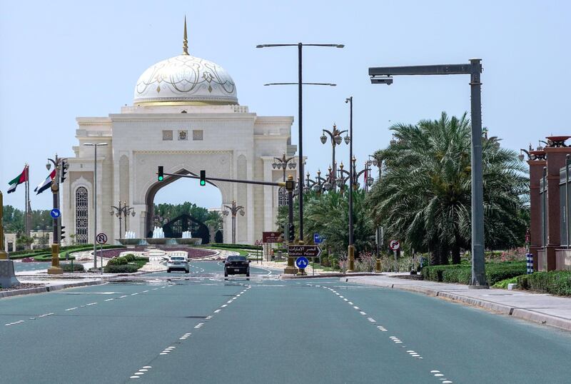 Abu Dhabi, United Arab Emirates, April 7, 2020.  The silent streets of downtown Abu Dhabi during the Coronavirus epidemic.
--  King Abdullah Bin Abdulaziz Al Saud Street.
Victor Besa / The National
Section:  NA
Reporter: