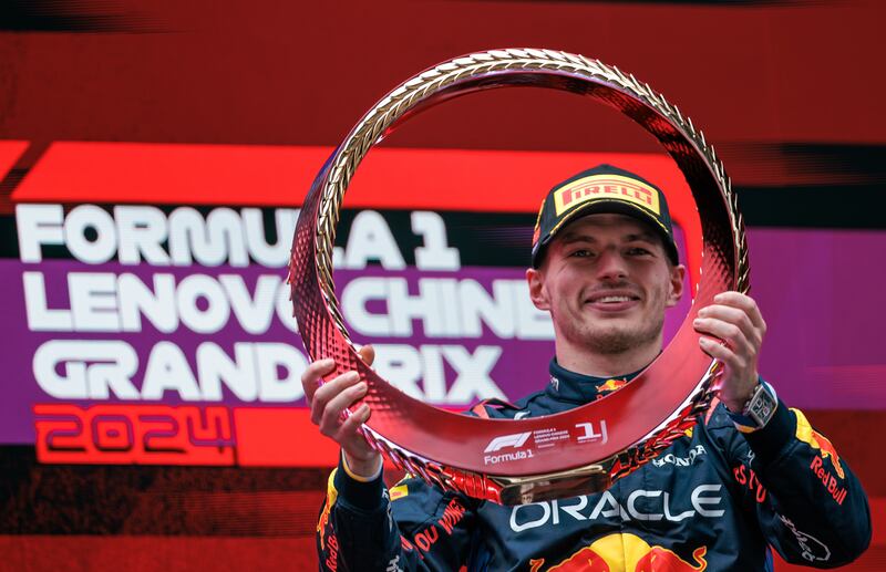 Max Verstappen after winning the Chinese Grand Prix, in Shanghai on April 21, 2024. EPA