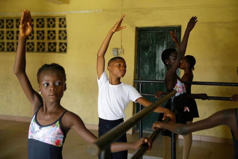 Ballet dancer Anthony Mmesoma Madu, centre, rehearses with other dance students in Lagos, Nigeria. Madu’s practice dance session was so impressive that it earned him a ballet scholarship with the American Ballet Theater in the US. AP photo