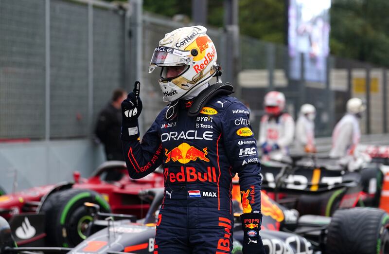 Red Bull;s Max Verstappen celebrates taking pole position for the Emilia Romagna Grand Prix. PA