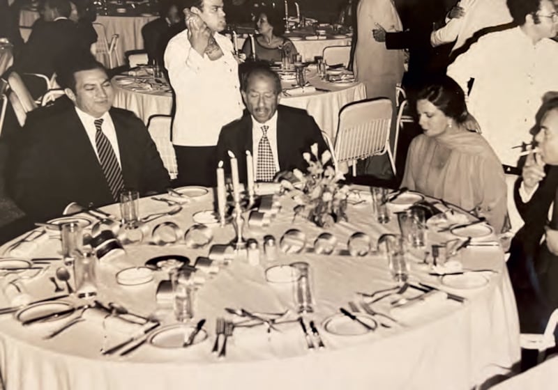 The witnesses to Mr Mansour's wedding in 1979 were Egyptian president Anwar Sadat, centre, and vice president Hosni Mubarak, left. Photo: Hawthorn
