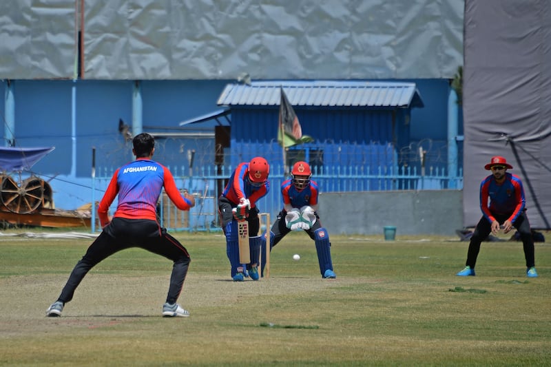 Afghanistan players train at the Kabul International Cricket Ground. AFP