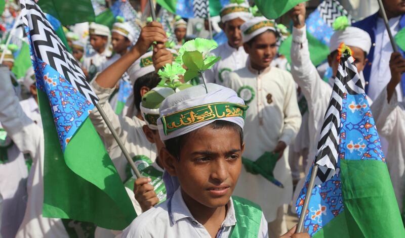 Pakistani Muslims at the rally in Karachi. EPA