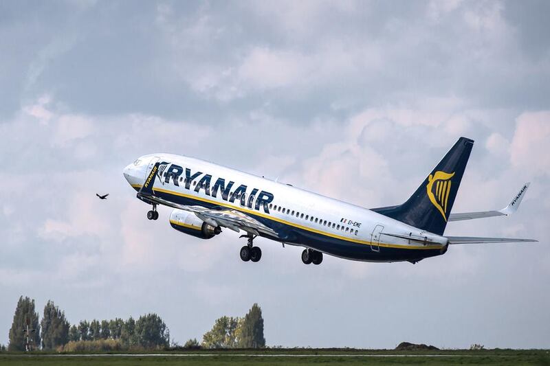 An Ryanair Boeing 737 Boeing. The Irish carrier has maintained flights at Berlin's airports despite a ground crew strike there by flying in its own staff. Philippe Huguen / AFP