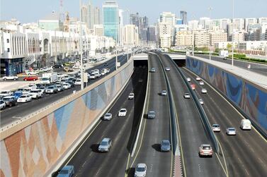 Part of Sheikh Zayed Tunnel was closed on Sunday morning, causing lengthy delays for commuters. Courtesy Abu Dhabi Municipality