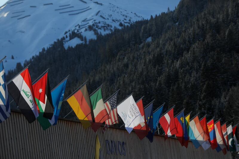 Flags are displayed above the Congress Centre. Bloomberg