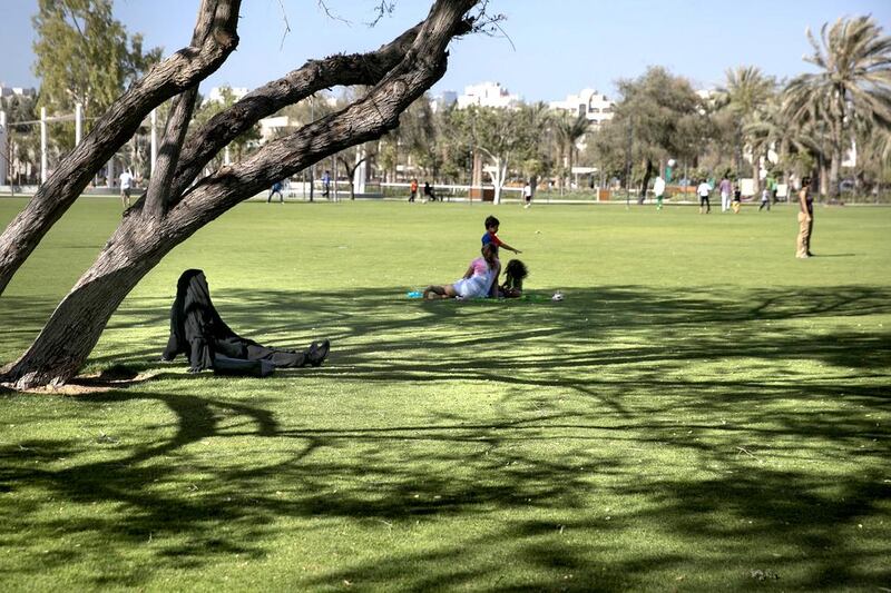 A peaceful park scene in Abu Dhabi, a common sight despite the UAE’s fall on the Global Peace Index.  Silvia Razgova / The National 