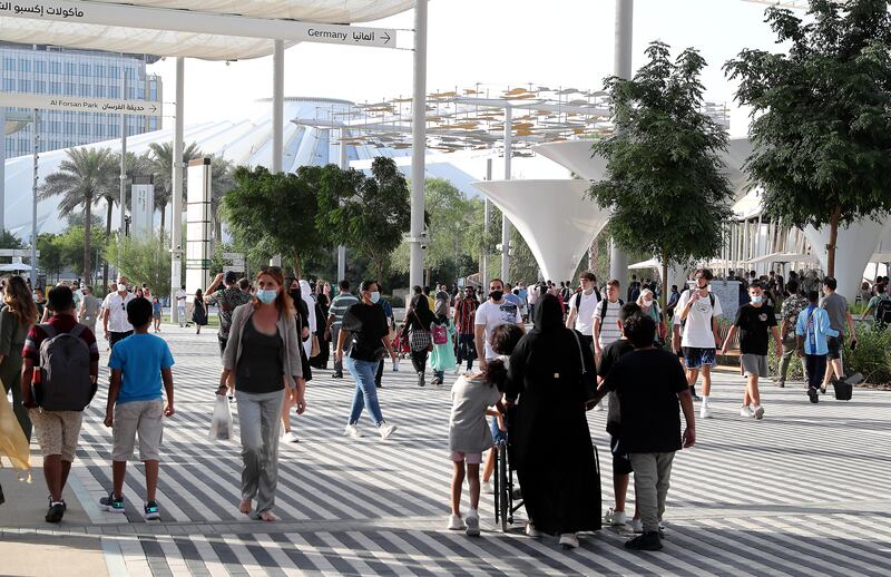 Visitors at the Expo 2020 site in Dubai. Pawan Singh/The National.
