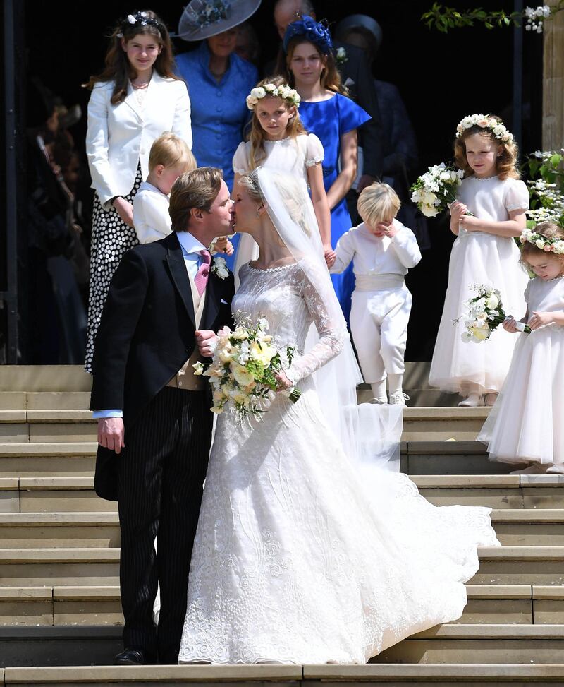 Lady Gabriella Windsor and Thomas Kingston leave after marrying in St George's Chapel. Getty Images