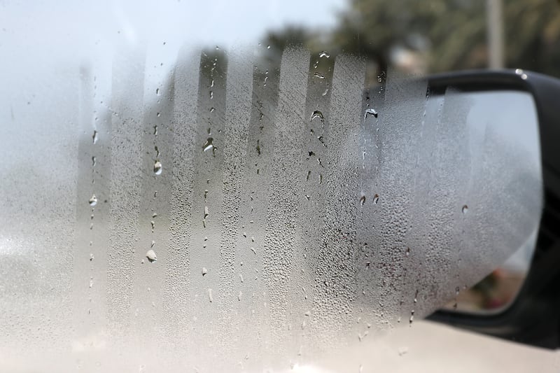 Condensation on a car window because of hot and humid weather in Dubai. Pawan Singh / The National 