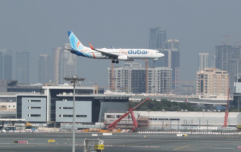 FILE PHOTO: A Fly Dubai Boeing 737-800 airplane approaches for landing at Dubai Airports in Dubai, United Arab Emirates, December 26, 2018. REUTERS/ Hamad I Mohammed/File Photo