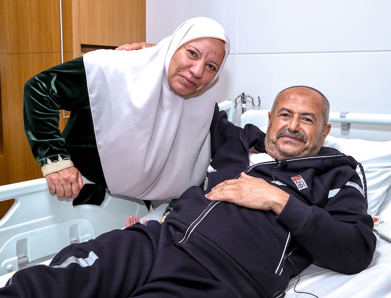 Abdullah Al Najjar, 65, came to the UAE two weeks ago for urgent medical treatment for colon cancer after surgery in June. He is accompanied by his wife Fatima, 63