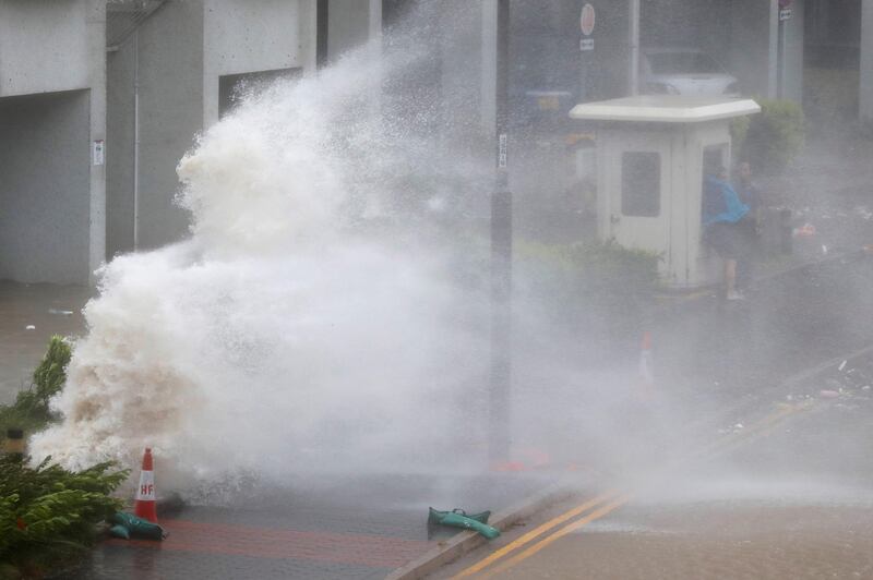 Waves triggered by Typhoon Hato are seen in Hong Kong, China. Tyrone Siu / Reuters