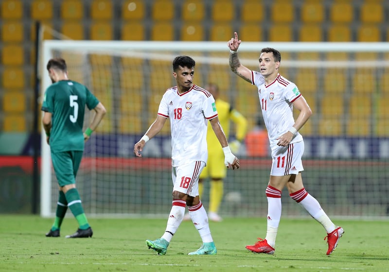 Caio Canedo of UAE scored against Iraq at the Zabeel Stadium in Dubai. Chris Whiteoak / The National