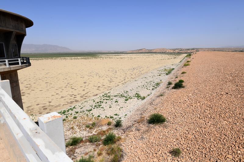 The dry bed of Tunisia's El Haouareb dam, 160km south of Tunis, amid the continuing drought. AFP