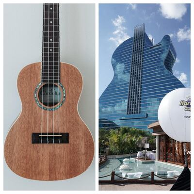 A Spanish guitar, shown next to the Seminole Hard Rock Hotel & Casino, which is shaped like the instrument. Unsplash, Seminole Hard Rock Hotel
