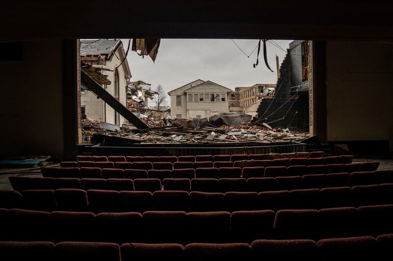 A view from a damaged movie theatre after a devastating tornado ripped through Mayfield in the US on December 16, 2021. By Cheney Orr, Pulitzer Prize finalist for Feature Photography. Reuters