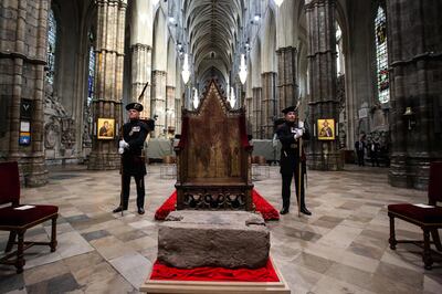 King's Bodyguards guard the Stone of Destiny, an ancient symbol of Scotland’s monarchy. AFP