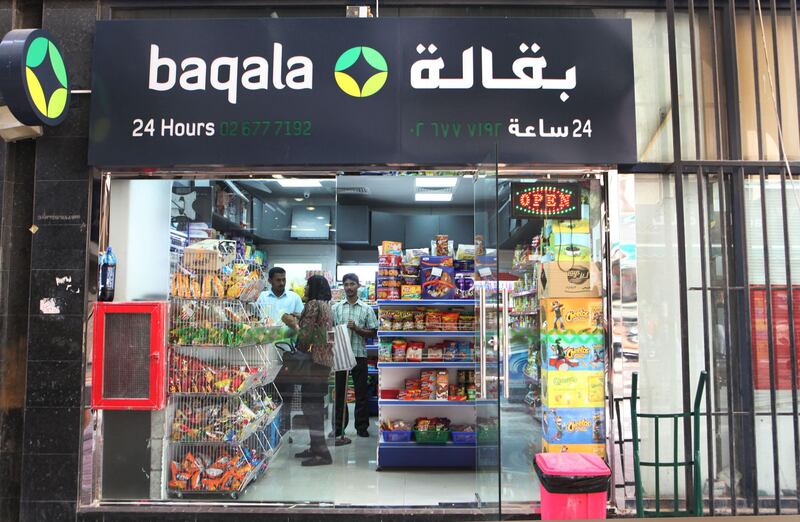 ABU DHABI, UNITED ARAB EMIRATES - - -  March 21, 2013 ---  The new baqala grocery stores are popping up in neighborhoods across the emirate and in some instances, directly across from one another such as the two baqala stores in a tourist club neighborhood.    ( DELORES JOHNSON / The National )